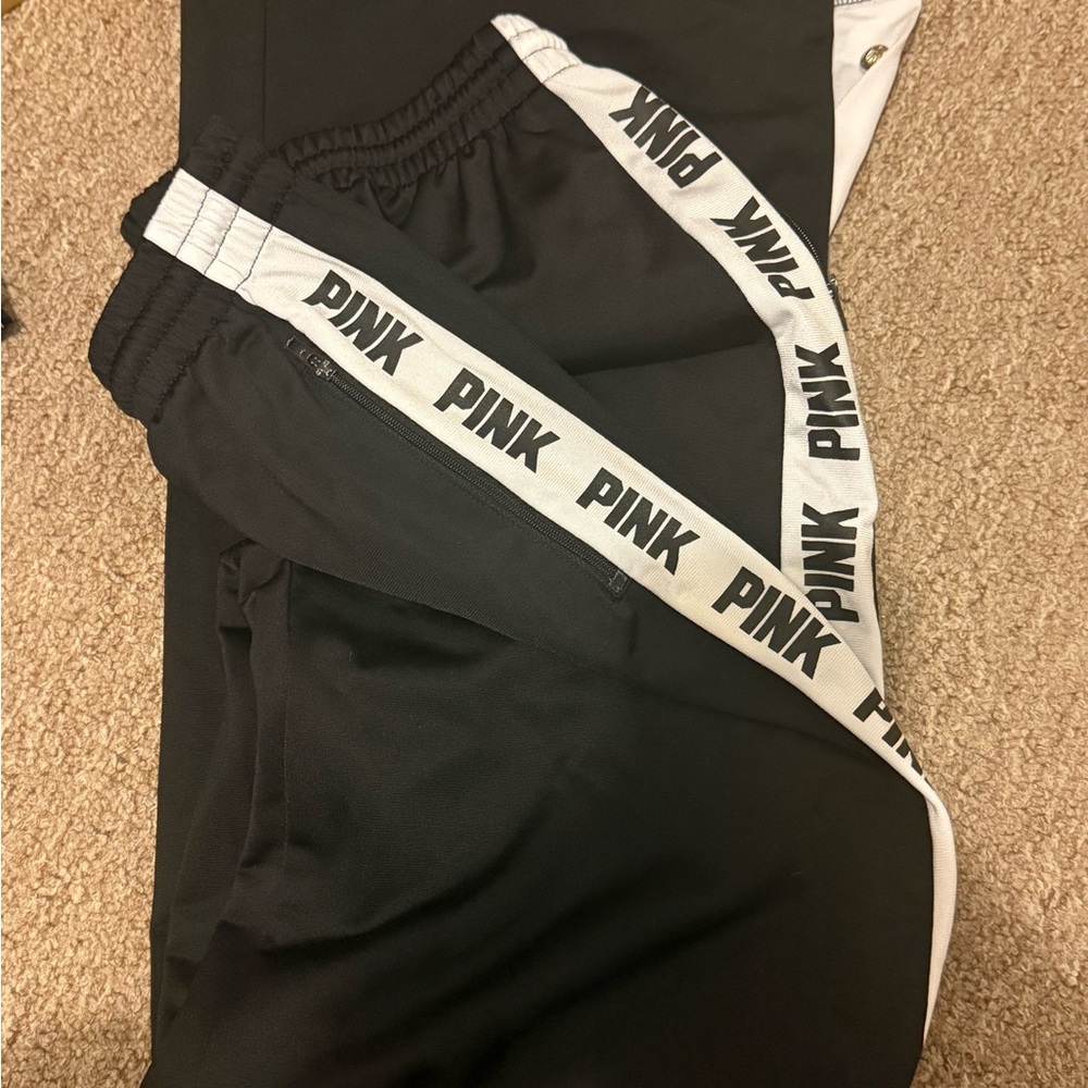PINK Victoria's Secret Black Joggers with White Logo Trim